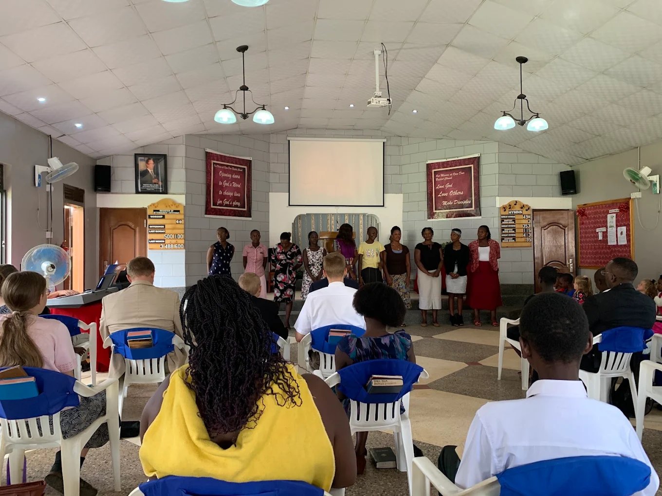 The congregation gathered in the church sanctuary