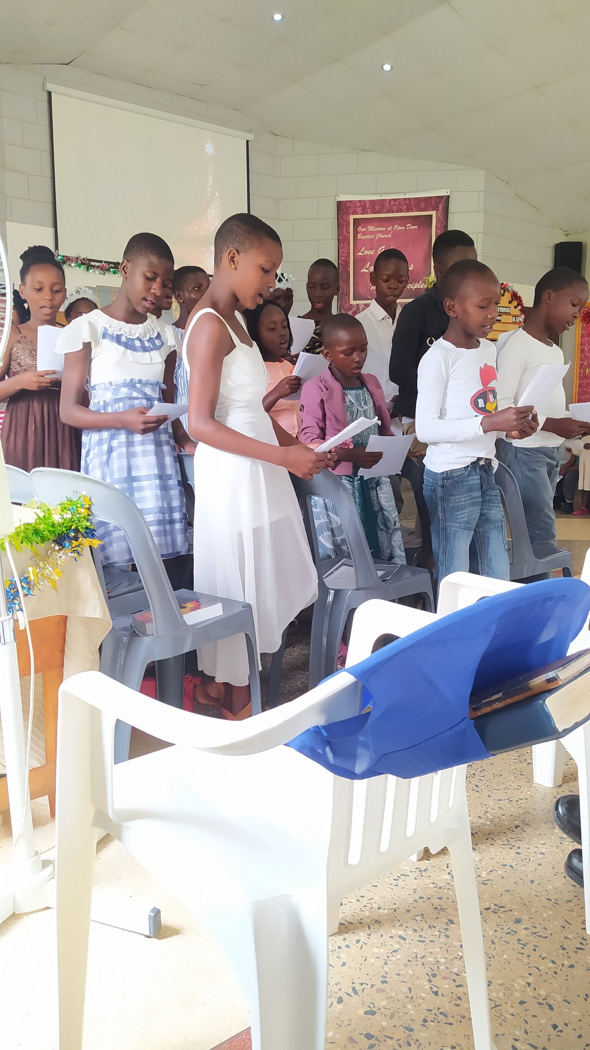 Young people singing together at church
